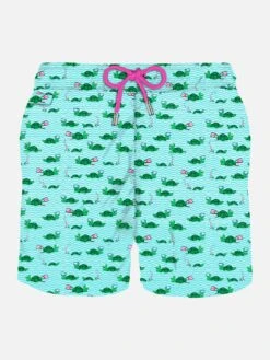 MC2 Saint Barth Man Light Fabric Swim Shorts With Swimmer Turtle Print
