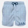 MC2 Saint Barth Man Seersucker Swim Shorts With Striped Print -Swimwear Family man swimshort blue seersucker 1