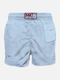 MC2 Saint Barth Man Seersucker Swim Shorts With Striped Print 5 MC2 Saint Barth Man Seersucker Swim Shorts With Striped Print -Swimwear Family man swimshort blue seersucker 2