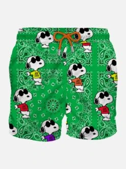 MC2 Saint Barth Man Classic Swim Shorts With Snoopy On Green Bandanna Pattern | SNOOPY - PEANUTS™ SPECIAL EDITION