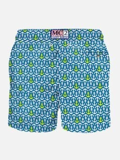 MC2 Saint Barth Man Light Fabric Swim Shorts With Boat Print -Swimwear Family man swimshorts anchors blue 2