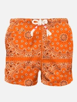 MC2 Saint Barth Man Swim Shorts With Orange Bandanna Print