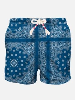 MC2 Saint Barth Man Swim Shorts With Blue Bandanna Print