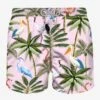 Man Classic Swim Short With Tropical Print -Swimwear Family man swimshorts birds print pink 1