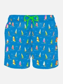 MC2 Saint Barth Man Light Fabric Swim Shorts With Windsurf Print