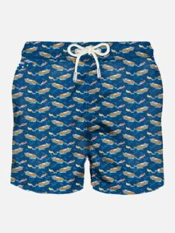Light Fabric Swim Shorts With Boats Print
