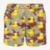 Man Light Fabric Swim Shorts With Mimetic Ducky Print -Swimwear Family man swimshorts camouflage duck print 1