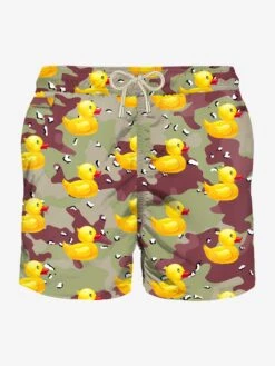 Man Light Fabric Swim Shorts With Mimetic Ducky Print