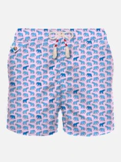 MC2 Saint Barth Man Light Fabric Swim Shorts With Elephant Print