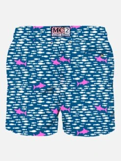 MC2 Saint Barth Man Light Fabric Swim Shorts With Fish And Sharks Print -Swimwear Family man swimshorts fish sharks 2