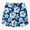Blue Swim Short Mid-lenght With White Flower Print -Swimwear Family man swimshorts flower blue 1