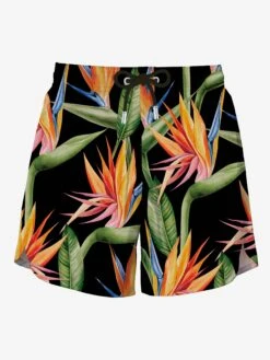 Black Swim Short Mid-lenght With Flower Print