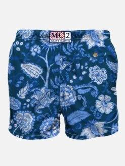 MC2 Saint Barth Man Swim Shorts With Blue Flower Print 5 MC2 Saint Barth Man Swim Shorts With Blue Flower Print -Swimwear Family man swimshorts indiatik pattern2
