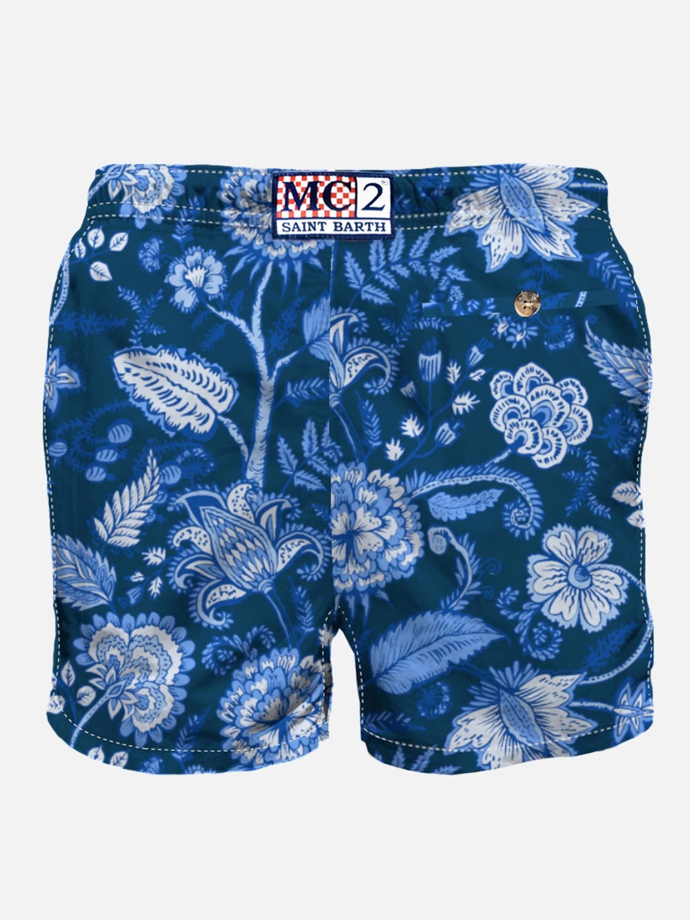 MC2 Saint Barth Man Swim Shorts With Blue Flower Print 4 MC2 Saint Barth Man Swim Shorts With Blue Flower Print - Image 2