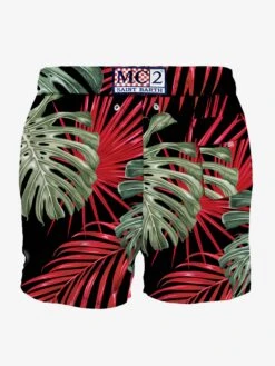 MC2 Saint Barth Man Classic Swim Shorts With Tropical Print -Swimwear Family man swimshorts leafes black 2