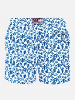 MC2 Saint Barth Man Light Fabric Swim Shorts With Blue Leaves Print -Swimwear Family man swimshorts leaves2