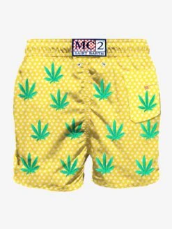 Embroidered Leaves Mid-length Swim Short -Swimwear Family man swimshorts marjuana 2