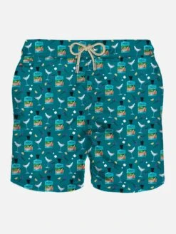 MC2 Saint Barth Man Light Fabric Swim Shorts With Portofino Gin Print | PORTOFINO DRY GIN SPECIAL EDITION