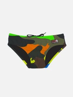 MC2 Saint Barth Boy Swim Briefs With Multicolor Camouflage Print