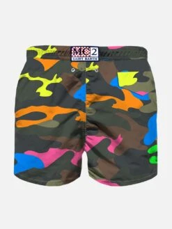 MC2 Saint Barth Boy Swim Shorts With Multicolor Fluo Camouflage Print -Swimwear Family man swimshorts mimetic print2