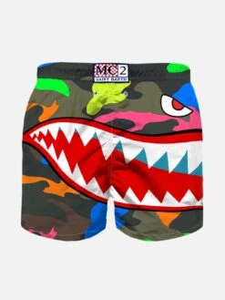MC2 Saint Barth Boy Swim Shorts With Fluo Camouflage Pattern And Shark Print 5 MC2 Saint Barth Boy Swim Shorts With Fluo Camouflage Pattern And Shark Print -Swimwear Family man swimshorts mimetic shark