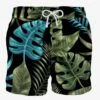 Multicolor Tropical Leaves Print Mid-length Swim Shorts -Swimwear Family man swimshorts printed leaves 1
