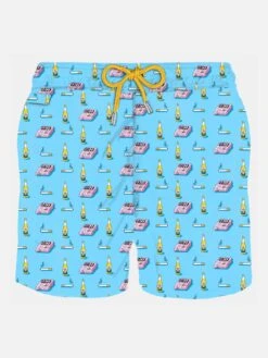 MC2 Saint Barth Man Light Fabric Swim Shorts With Newspaper, Beer And Cigarette Print