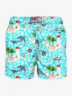 Man Light Fabric Swim Shorts With Sailing Boats Print -Swimwear Family man swimshorts summer saint barth 2