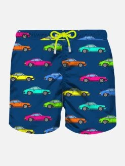 MC2 Saint Barth Man Light Fabric Swim Shorts With Cars Print