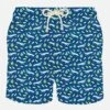 MC2 Saint Barth Man Light Fabric Swim Shorts With Money And Planes Print -Swimwear Family man beachwear sharks blue 1