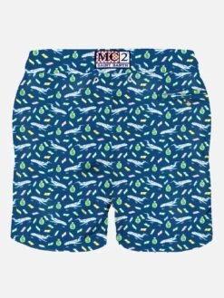 MC2 Saint Barth Man Light Fabric Swim Shorts With Money And Planes Print -Swimwear Family man beachwear sharks blue 2