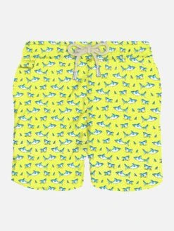 MC2 Saint Barth Man Light Fabric Swim Shorts With Micro Sharks Print