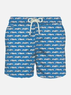 Light Fabric Man Swim Shorts Cars Print