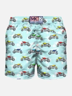 Light Fabric Swim Shorts Motorbike Print -Swimwear Family moto palm swimshort