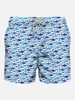 MC2 Saint Barth Man Light Fabric Swim Shorts With Shark Print