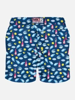 MC2 Saint Barth Man Light Fabric Swim Shorts With Oyster And Bollicine Print -Swimwear Family oyster pattern