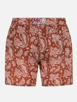 MC2 Saint Barth Man Swim Short With Brown Paisley Print -Swimwear Family paisley linen.swimshorts man 2