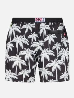 MC2 Saint Barth Man Zipped Swim Shorts With Palm Print -Swimwear Family palm black swimshorts man 2