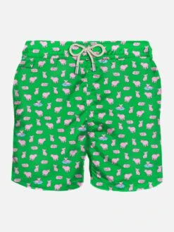 MC2 Saint Barth Man Light Fabric Swim Shorts With Pig Print