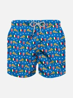 Boy Light Fabric Swim Shorts With Pizza Print