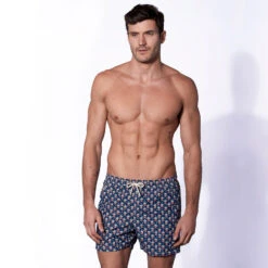 Man Light Fabric Swim Shorts With Pop Corn Print -Swimwear Family popcorn swimshort