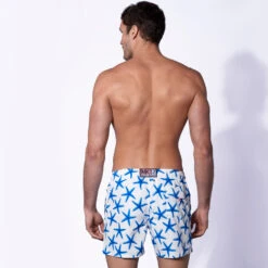Starfishes Mid-length Swim Shorts -Swimwear Family red seastar blu 1