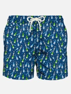 Light Fabric Man Swim Shorts Bottles Print
