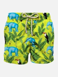Light Fabric Swim Shorts With Tropical Print