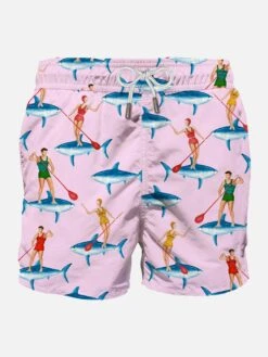 Mid-length Swim Shorts Sup With Sharks Print