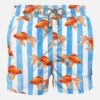 Fishprint On Striped Backcloth Swim Shorts 1 Fishprint On Striped Backcloth Swim Shorts -Swimwear Family shark pattern mim 0001 CAP0001 00479B fronte 0001 pesciolino rosso costume righe azzurro bianco uomo be5e8c30 9ef9 482f