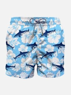 Sharks Velvet Print Mid-length Swim Shorts