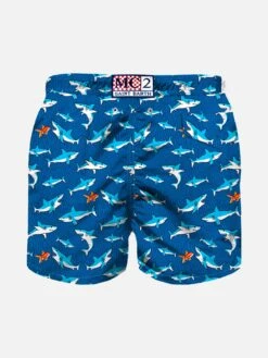 MC2 Saint Barth Boy Swim Shorts With Shark Print -Swimwear Family shark d7bd1d46 71d2 4c31 ad6e 172380a522c2