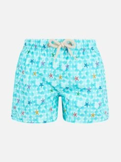 MC2 Saint Barth Boy Light Blue Swim Shorts With Starfish Print And Comfort Fabric