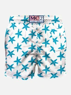 Man Swim Shorts With Seastar Flocked Print -Swimwear Family stella marina blu costume uomo 1 a71d8156 3af1 4e8e b136 075c75cc771c